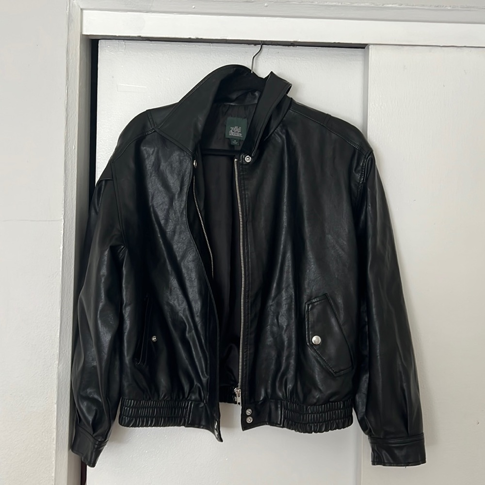 Wild Fable Black Faux Leather Bomber Jacket
